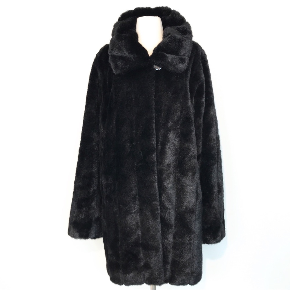 Dennis Basso Black Faux Fur Coat